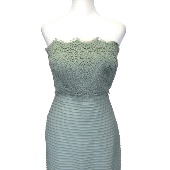 Tadashi Shoji Strapless Lace Evening Gown Womens XS Sage Formal Floor Length - Picture 2 of 12